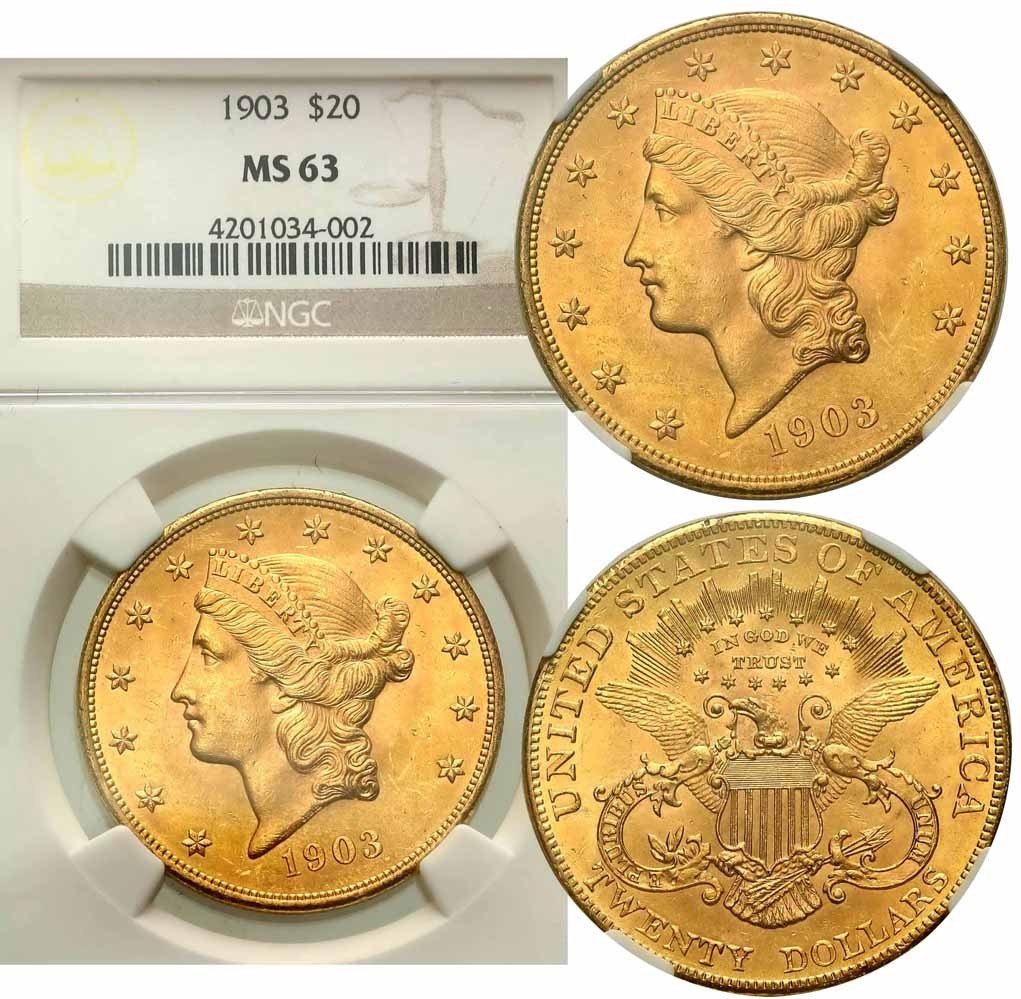 USA 20 dolarów 1903 Philadelphia NGC MS63